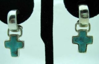 Pretty Estate Barse Studio Turquoise Enamel Sterling Silver Cross Earrings,  1 "
