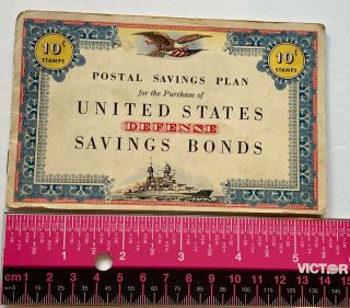 1941 Us Wwii Postal Savings $5 Bond Booklet 10 Cent Minuteman Stamps