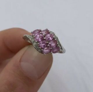 9ct White Gold Pink Sapphire & Diamond Ring 9k 375.