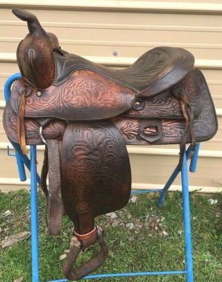 15 " Used/vintage Tooled Leather Western Trail / Pleasure Saddle Us Made