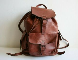 Vintage Leather Backpack Rucksack Laptop Bag Brown Large Travel Luggage