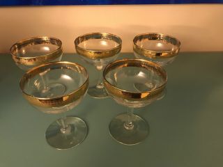 Vintage Champagne Glass Set Gold Trimmed With Torquoise Accent Culver