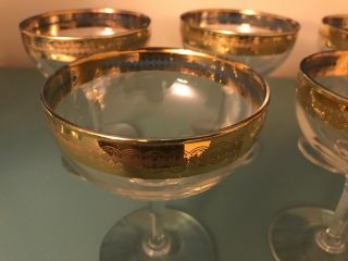 Vintage Champagne Glass Set Gold Trimmed With Torquoise Accent Culver 2