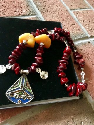 Berber Tuareg Morrocan Bedouin Amazigh Tifinagh Enamel Quartzite Tiznit Nec