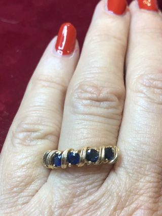 Estate Vintage 14k Gold Blue Sapphire Ring Band Wedding Engagement