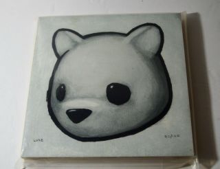 Luke Chueh Sad Bear White 2015 Print On Wood Rare Authenticated 90/100 Signed