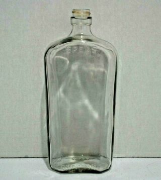 Rare Vtg Speas Bottle Clear Glass One Quart Liquor Bottle - Empty