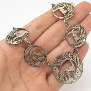 Beau Vtg 925 Sterling Silver Filigree Tribal Llama Chain Necklace 18 "
