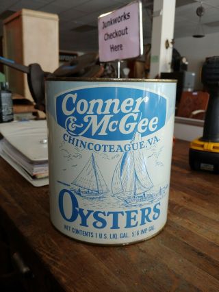 Conner And Mcafee Vtg Oyster Can 1 Gal.  Chincoteague Va Rare