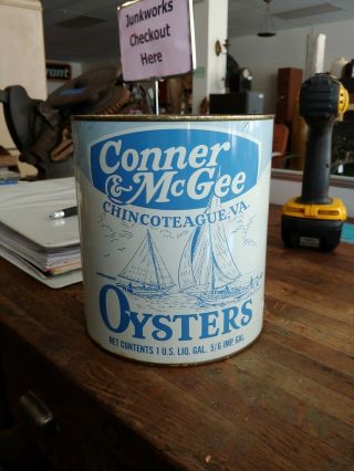 Conner and McAfee Vtg Oyster Can 1 Gal.  Chincoteague VA RARE 2