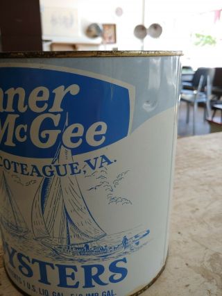 Conner and McAfee Vtg Oyster Can 1 Gal.  Chincoteague VA RARE 5