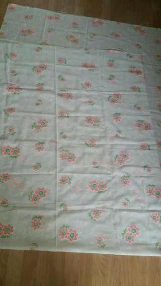 Vintage White Sheer Fabric With Pink And Green Flowers 3 Yards By 45 Inches