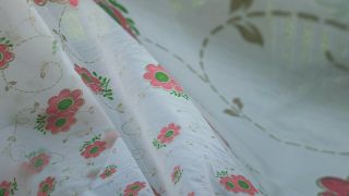 Vintage White Sheer Fabric With Pink And Green Flowers 3 Yards By 45 Inches 2