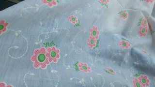 Vintage White Sheer Fabric With Pink And Green Flowers 3 Yards By 45 Inches 3