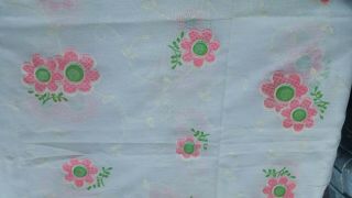 Vintage White Sheer Fabric With Pink And Green Flowers 3 Yards By 45 Inches 8