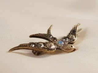 Edwardian Swallow Dove Bird Lace Pin Brooch With Opal And Paste Diamond Detail