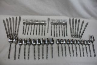 Vintage 50 Pc.  Sunshine Bamboo Stainless Korea Flatware Knives,  Forks,  Spoons