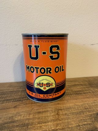 Rare Vintage U - S Motor Oil Can Us 1 Quart Condiction
