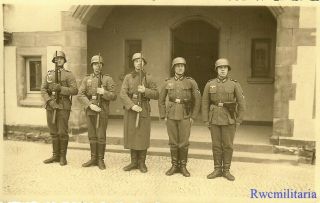 Port.  Photo: Attention Wehrmacht Rifle Squad W/ Stahlhelms Lined Up Outside