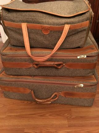 Vintage 3 Piece Set Of Hartman Luggage Tan Brown Leather & Weekender Carry On