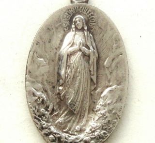 Art Nouveau Antique Medal Pendant To Immaculate Mary Of Lourdes