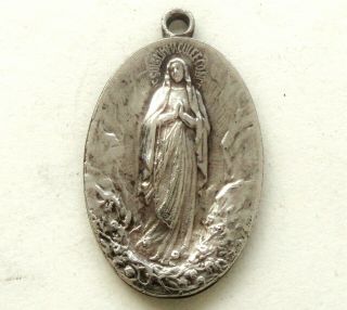 ART NOUVEAU ANTIQUE MEDAL PENDANT TO IMMACULATE MARY OF LOURDES 2