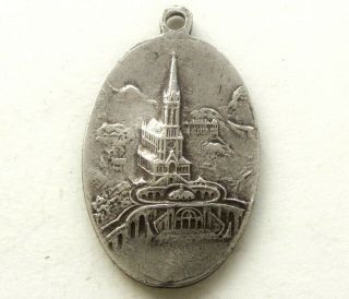 ART NOUVEAU ANTIQUE MEDAL PENDANT TO IMMACULATE MARY OF LOURDES 3