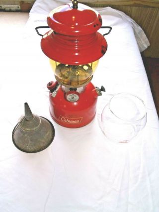Vintage 1956 Coleman Lantern 200A Red with Amber Glove xtra clear Glove 7 56 3