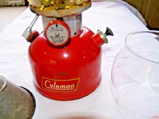 Vintage 1956 Coleman Lantern 200A Red with Amber Glove xtra clear Glove 7 56 4