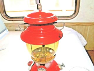 Vintage 1956 Coleman Lantern 200A Red with Amber Glove xtra clear Glove 7 56 5