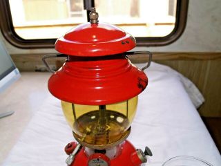 Vintage 1956 Coleman Lantern 200A Red with Amber Glove xtra clear Glove 7 56 6