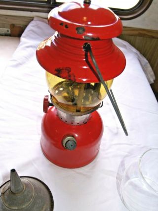 Vintage 1956 Coleman Lantern 200A Red with Amber Glove xtra clear Glove 7 56 7
