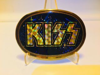 Kiss Belt Buckle 1977 Pacifica Mfg Vintage Stars And Prismatic Logo Ex,