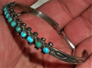 Antique C.  1930 Zuni Coin Silver Turquoise Bracelet Great Stamps Vafo