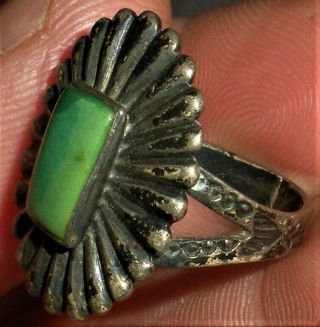 ANTIQUE c1930 NAVAJO STERLING SILVER RING TURQUOISE CONCHO FACE ARROW STAMP vafo 2