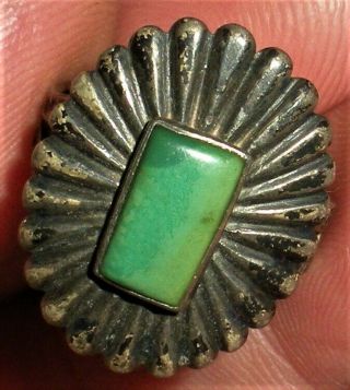 ANTIQUE c1930 NAVAJO STERLING SILVER RING TURQUOISE CONCHO FACE ARROW STAMP vafo 3