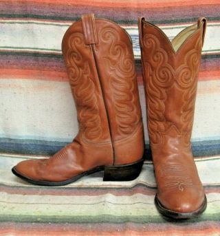 Mens Vintage Tony Lama Brown Leather Cowboy Boots 10 1/2 D Very Good Cond