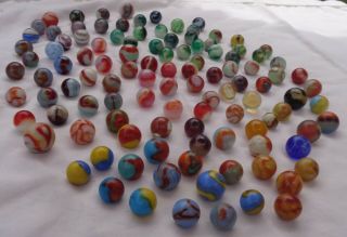 101 Vintage MARBLES AKRO,  PELTIER,  CHRISTENSEN Swirls,  Bloodies,  Sparkler,  Popeye 5/8 3