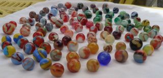 101 Vintage MARBLES AKRO,  PELTIER,  CHRISTENSEN Swirls,  Bloodies,  Sparkler,  Popeye 5/8 8