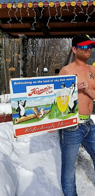 Vintage Style Retro Hamms Beer Bear & Friends Lake Cabin Metal Sign 24x18 Nice1