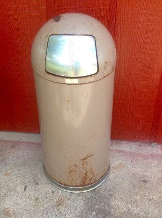 Vintage United Metal Dome Top Industrial Trash Can Garbage Bin Bullet Chrome