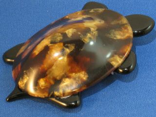 Lea Stein Paris Vintage Black & Brown Pearlescent Turtle Brooch Pin Signed