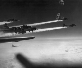 Flak Burst B - 17 Flying Fortresses Over Austria 8x10 World War Ii Ww2 Photo 521