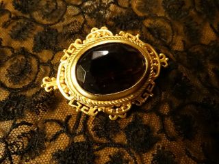Victorian Joan Rivers Large Gold Broach With Amethyst Vintage 1990s Victorian Co