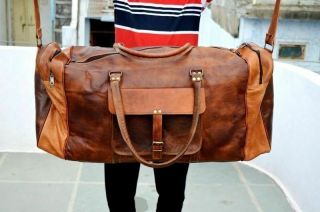 Goat Leather Gym Men Travel Luggage Bag Brown Vintage Duffle S Bags