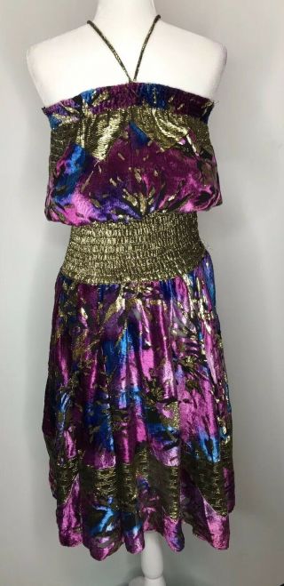 Vintage Diane Freis Limited Edition Silk Dress Sz M/L Strapless 2