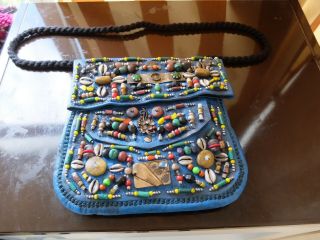 Vintage Antique Tribal Berber Bag Shoulder Leather Embroidered 11  /11