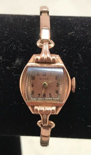 Vintage Art Deco Ladies 14k Solid Rose Gold Watch By Rogers 17j Mechanical
