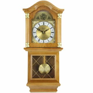 Wooden 26 " Wall Clock With Swinging Pendulum Chime Antique Vintage Classic Time