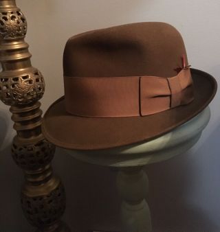 Vintage Knox Fur Felt Fedora Hat 7 1/4 Brown Early 50s Mad Men Orgtag Smoke